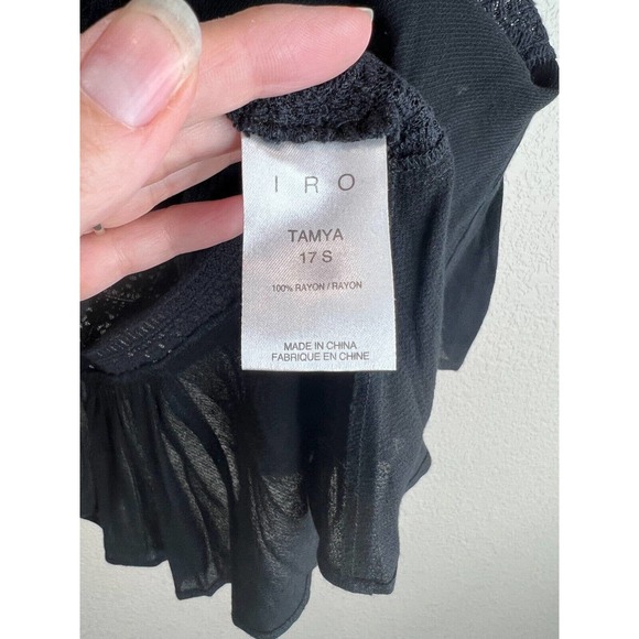 IRO Tamya Womens Flutter Sleeve Pleated Blouse Size 34 Black Keyhole‎ Back - Picture 8 of 12